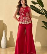Rani pink vichitra heavy thread embroidery work kurta palazzo with blouse set
