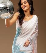 White Embellished Georgette Saree with blouse 