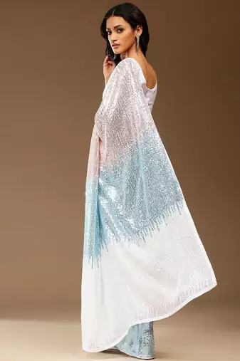 White Embellished Georgette Saree with blouse 