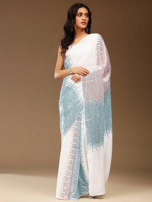 White Embellished Georgette Saree with blouse  4