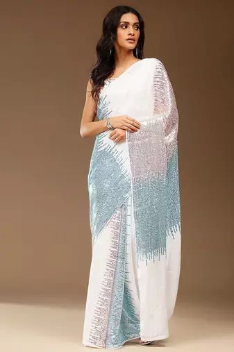 White Embellished Georgette Saree with blouse 