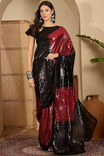 Embellished Sequinned Heavy Work Saree with Blouse Piece