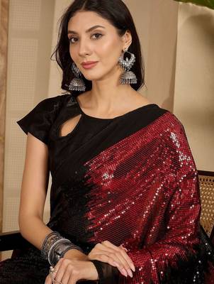 Embellished Sequinned Heavy Work Saree with Blouse Piece 2