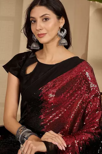 Embellished Sequinned Heavy Work Saree with Blouse Piece