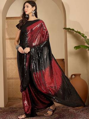 Embellished Sequinned Heavy Work Saree with Blouse Piece 3