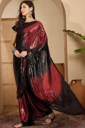 Embellished Sequinned Heavy Work Saree with Blouse Piece