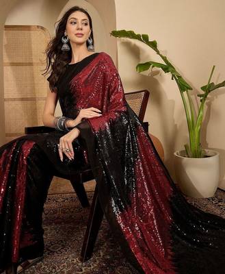 Embellished Sequinned Heavy Work Saree with Blouse Piece 5