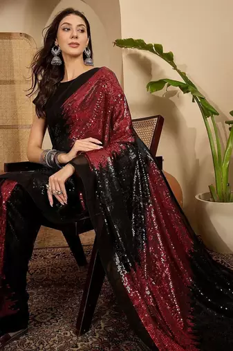 Embellished Sequinned Heavy Work Saree with Blouse Piece