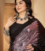 Embellished Sequinned Saree With Unstitched Blouse