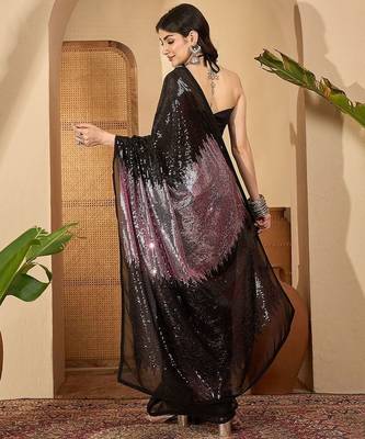 Embellished Sequinned Saree With Unstitched Blouse 3