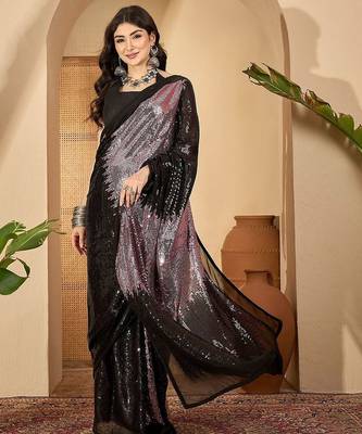 Embellished Sequinned Saree With Unstitched Blouse 5