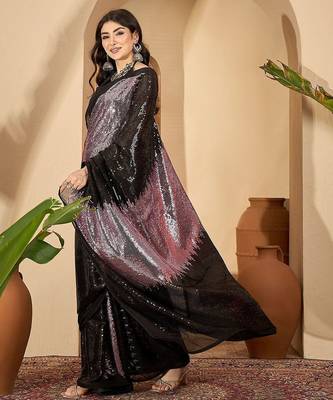 Embellished Sequinned Saree With Unstitched Blouse 6