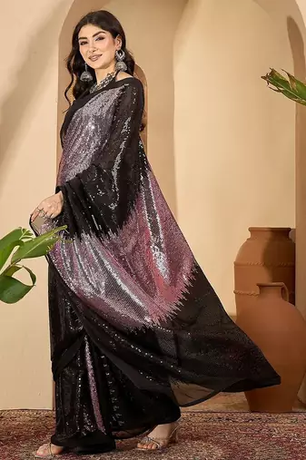 Embellished Sequinned Saree With Unstitched Blouse