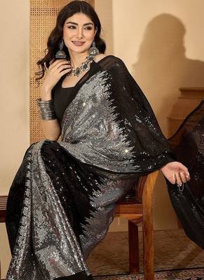 Sequinned Embellished Saree With Unstitched Blouse 1