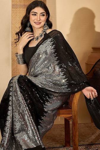 Sequinned Embellished Saree With Unstitched Blouse