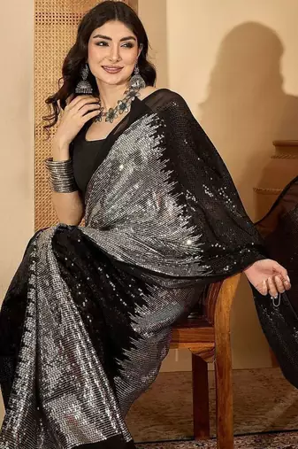 Sequinned Embellished Saree With Unstitched Blouse