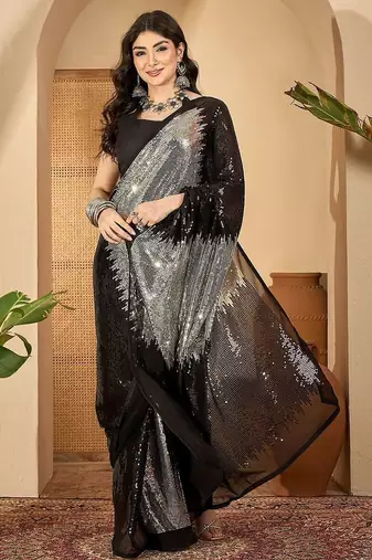 Sequinned Embellished Saree With Unstitched Blouse
