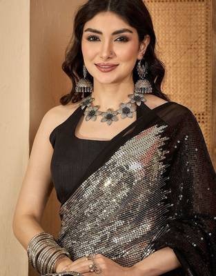 Sequinned Embellished Saree With Unstitched Blouse 5