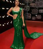 Green Embellished Sequinned Georgette Heavy Work Saree with Blouse