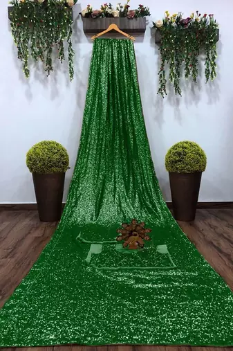 Green Embellished Sequinned Georgette Heavy Work Saree with Blouse
