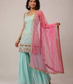 Sky blue faux georgette embroidered sequence party wear salwar suit