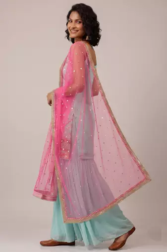 Sky blue faux georgette embroidered sequence party wear salwar suit