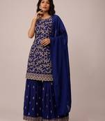 Navy blue blooming georgette elegant embroidered festive salwar suit