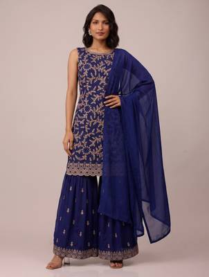 Navy blue blooming georgette elegant embroidered festive salwar suit 2