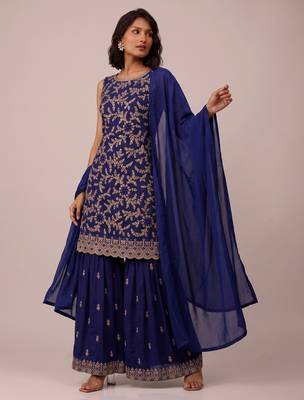 Navy blue blooming georgette elegant embroidered festive salwar suit 3