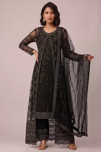 Black butterfly net cording sequence embroidered designer salwar suit