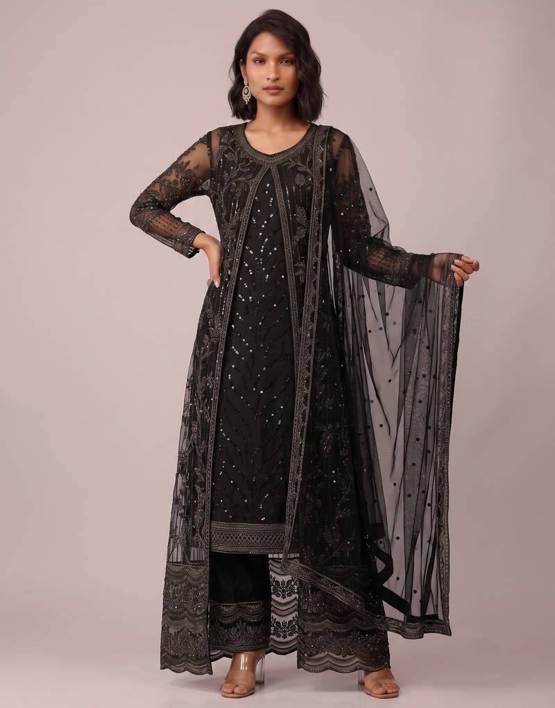 Black butterfly net cording sequence embroidered designer salwar suit