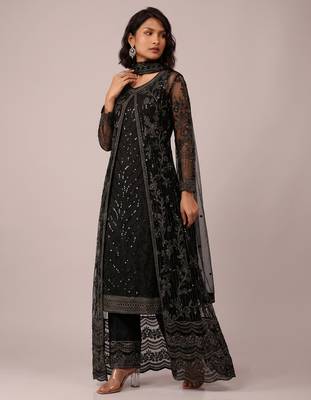 Black butterfly net cording sequence embroidered designer salwar suit 2