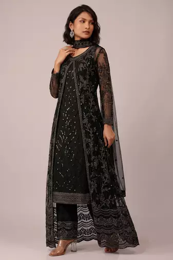 Black butterfly net cording sequence embroidered designer salwar suit