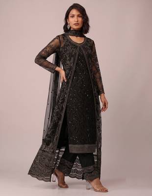 Black butterfly net cording sequence embroidered designer salwar suit 3