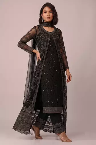 Black butterfly net cording sequence embroidered designer salwar suit