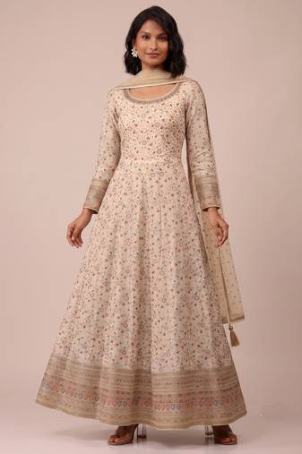 Cream heavy faux georgette rich sequence embroidered party wear salwar suit