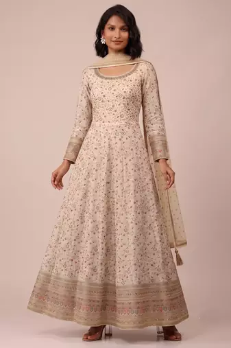 Cream heavy faux georgette rich sequence embroidered party wear salwar suit