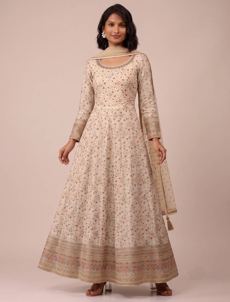 Cream heavy faux georgette rich sequence embroidered party wear salwar suit