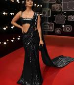 Embellished Sequinned Georgette Heavy Work Saree with Blouse