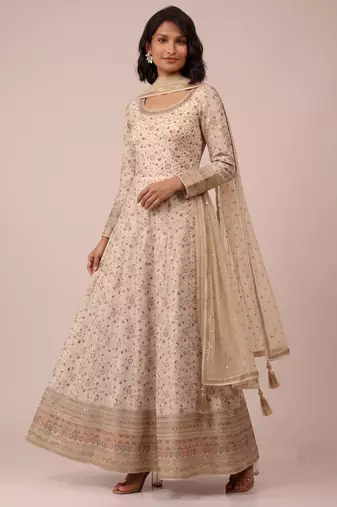 Cream heavy faux georgette rich sequence embroidered party wear salwar suit