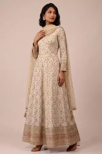 Cream heavy faux georgette rich sequence embroidered party wear salwar suit