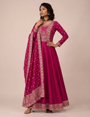 Pink premium silk blend  embroidered sequence festive wear salwar suit 1