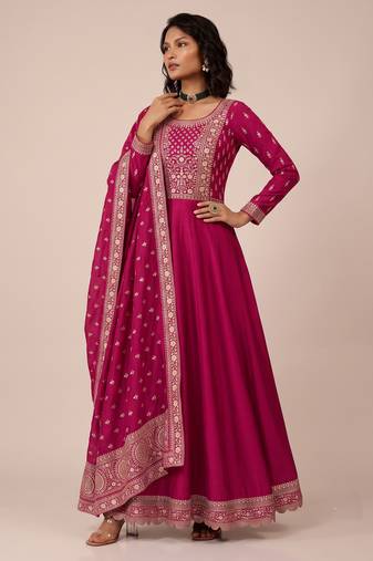 Pink premium silk blend  embroidered sequence festive wear salwar suit