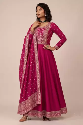 Pink premium silk blend  embroidered sequence festive wear salwar suit