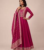 Pink premium silk blend  embroidered sequence festive wear salwar suit