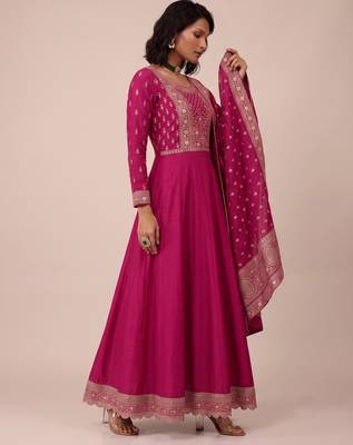 Pink premium silk blend  embroidered sequence festive wear salwar suit 2