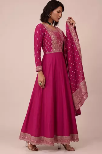 Pink premium silk blend  embroidered sequence festive wear salwar suit
