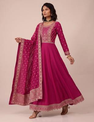 Pink premium silk blend  embroidered sequence festive wear salwar suit 3