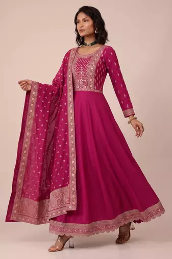 Pink premium silk blend  embroidered sequence festive wear salwar suit