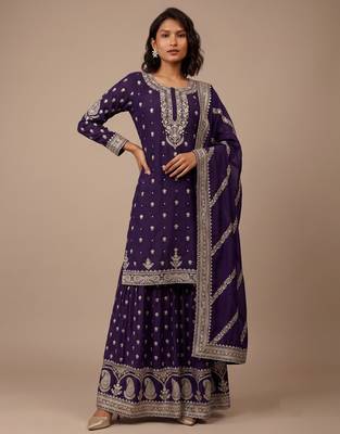 Purple heavy silk blend  cording sequence embroidered celebration salwar suit 1